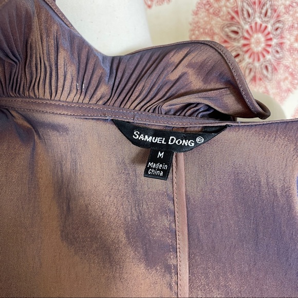 Samuel Dong Brown Ruffled Stretch Jacket Size M 8 - Picture 11 of 11